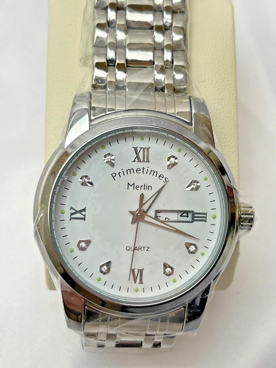 PRIMETIMES STYLISH TRADITIONAL DRESS WATCH MERLIN STAINLESS STEEL STRAP