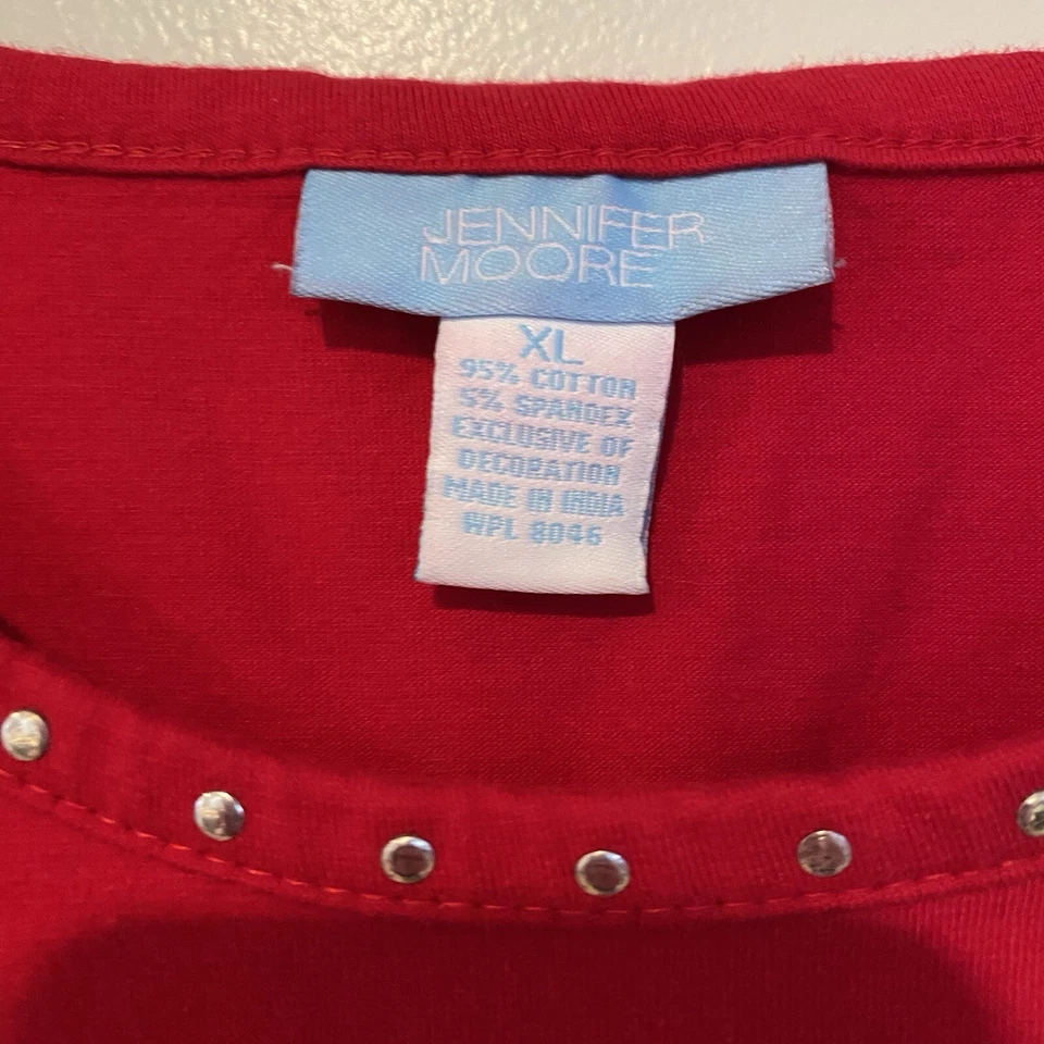 Camiseta sin mangas roja para mujer con tachuelas Rock Comfort elástica XL Jennifer Moore Foto 3 de 4