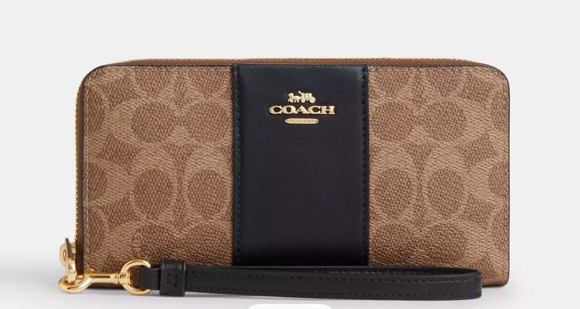 Coach Long Zip Around Wallet In Signature Canvas w/Stripe Coach Long Zip Around Wallet In Signature Canvas w/Stripe