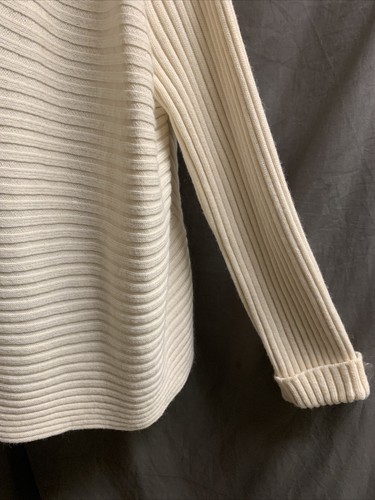 Cream Merino Wool Mix Ribbed Knit L - XL Ribbed Open Long Sleeved Cardigan Top - Picture 6 of 18