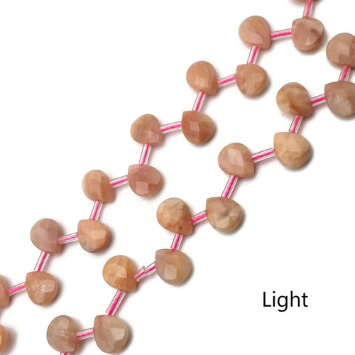 Natural Peach Moonstone Faceted Flat Teardrop Beads Size 8x10mm 15.5" Strand - Picture 2 of 5