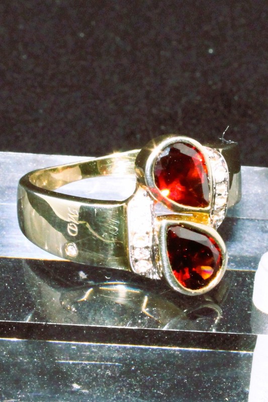 twin tear garnet 14K yellow gold plated over S/S size 7
