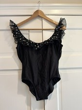 Vintage Oscar de la Renta Swimsuit Black White Polka Dot Ruffle Sz 8 EUC