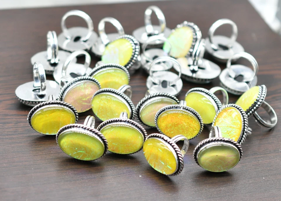 Gelb Triole Opal Edelstein Mix Menge Schmuck Ringe, Gleiche Design Versilbert - Bild 3 von 4