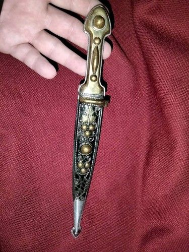 Caucasian Cossack small dagger & brass sheath unbranded 5.8" blade no edge, good - Picture 15 of 16