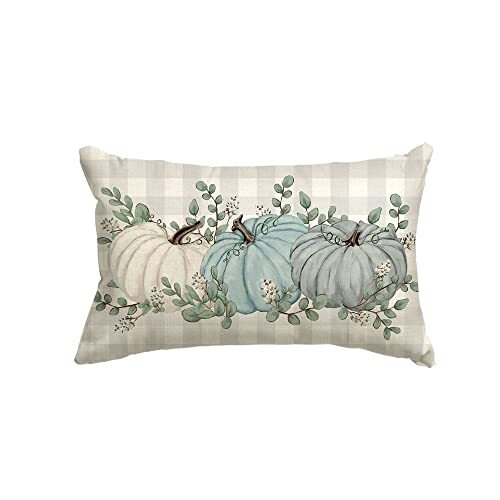 AVOIN colorlife Buffalo Plaid Pumpkin Eucalyptus Leaves Throw Pillow Cover 12... - Bild 1 von 7