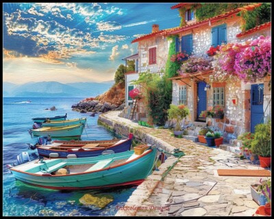Pastel Harbor Dreams - Counted Cross Stitch Patterns - Color & BW Symbols