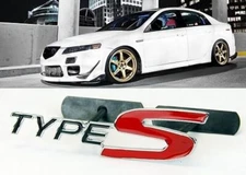 Bolt on Metal Black Red TYPE S Front Emblem Badge For Bumper Grill Air Dam