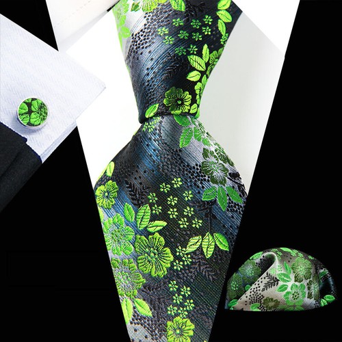 New Classic Floral Blue Red Jacquard Silk Men's Tie Necktie Hanky Cufflink Set - Picture 13 of 67