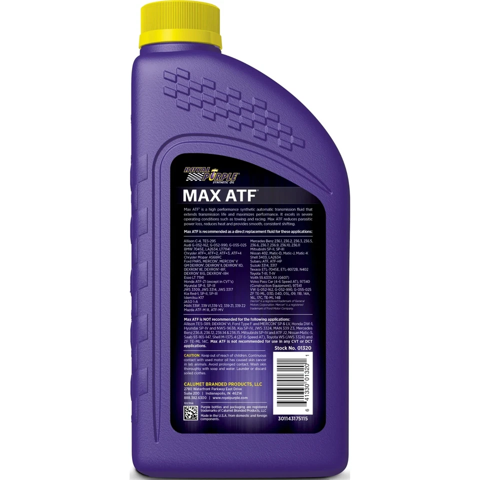 Paquete de 6 cuartos de galón de líquido de transmisión Royal Purple 01320 Max ATF Foto 3 de 3