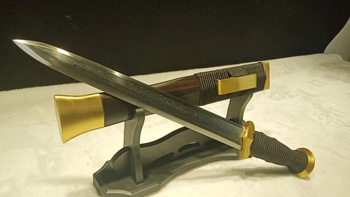Chinesischer Damast gefalteter Stahl Kurzschwert scharfe Klinge Dolch Xiao Han Jian Y1409 - Bild 8 von 9