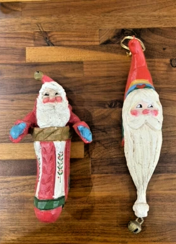 Pair of Vintage of House of Hatten Santa Christmas Ornaments