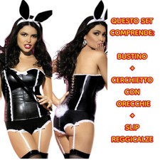 Costume Bunny Coniglietta Donna PVC Corsetto Slip con Reggicalze Cerchietto S/M