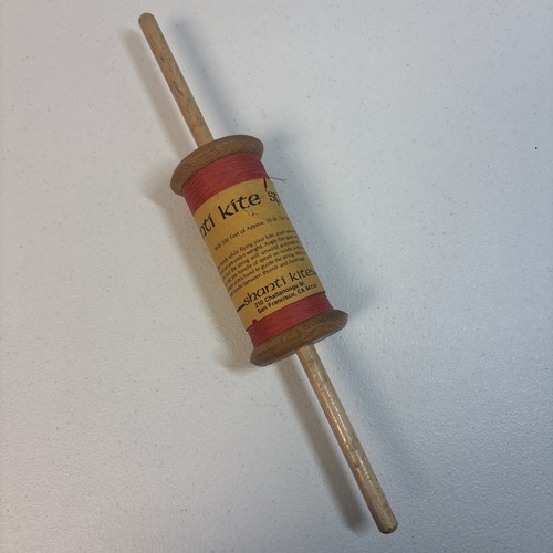 Vintage Wooden Shanti Kite Spool W/ 500 Feet of Approx. 20-lb RED Test String