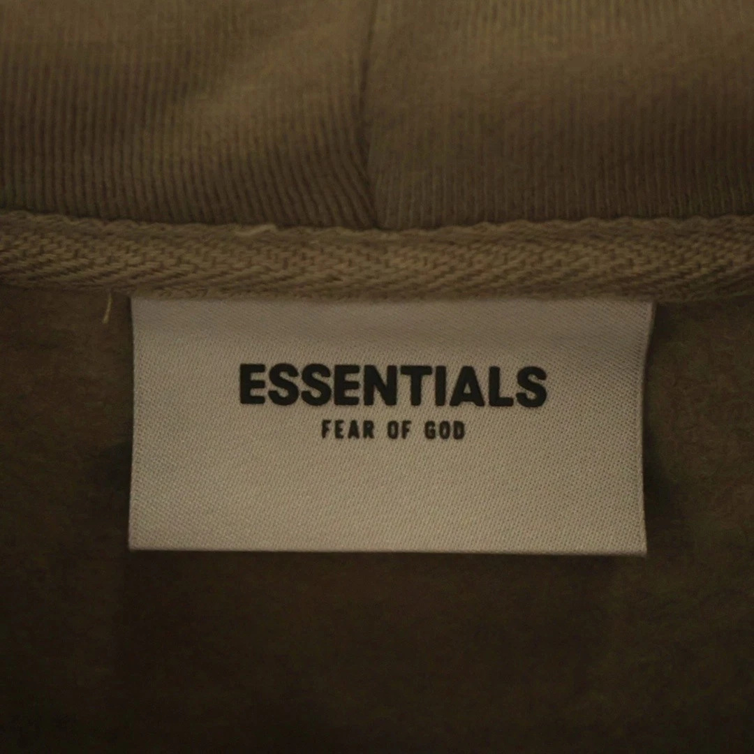 Felpa con cappuccio FEAR OF GOD ESSENTIALS retro gomma logo pullover marrone usata 2a