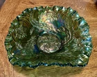 Vintage Millersburg Green Carnival Glass Whirling Leaves Tri Corner Bowl