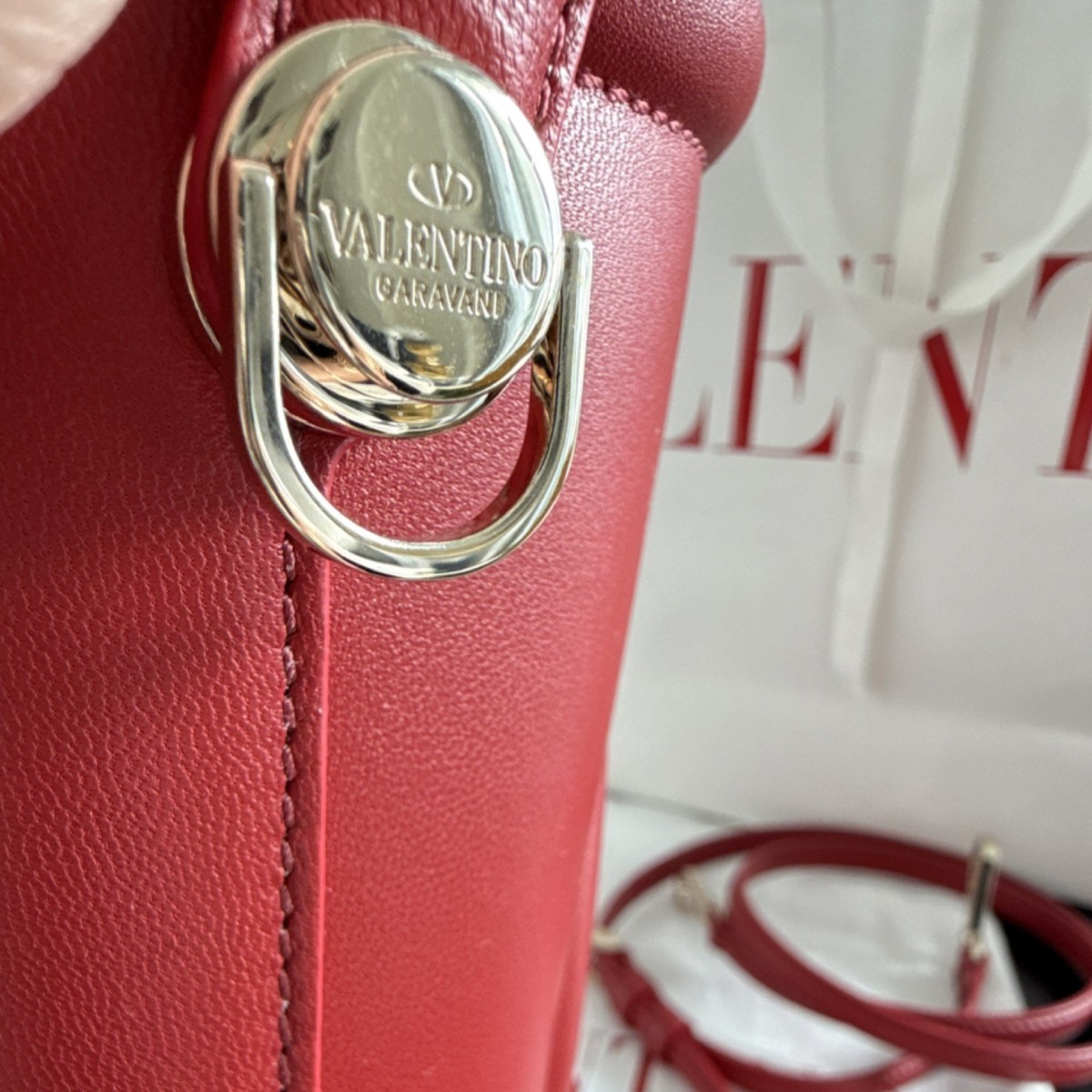 Valentino Garavani Red Logo Mini Bucket Bag with Gold Hardware