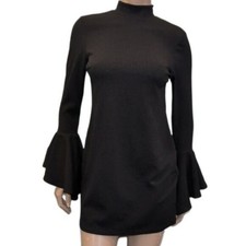 NWT Boohoo Margot Shift Dress Long Sleeve Mock Neck Mini Black Womens US Size 6