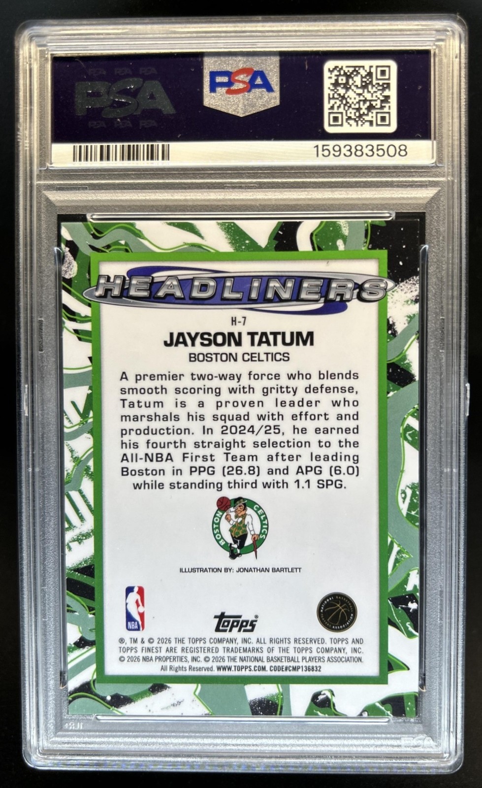 2025-26 Topps Finest Jayson Tatum Headliners SSP #H-7 Celtics PSA 9 view 2