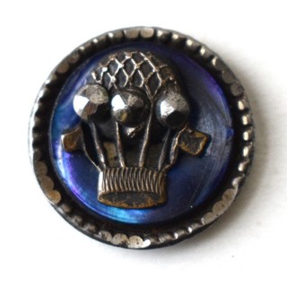 Antique Steel Cup Blue Pearl Button Air Balloon Steel Facets 9/16”