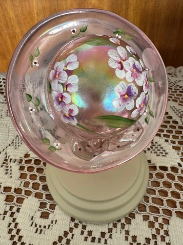 Fenton Art Glass Pink Floral Hat on a Stand QVC C26853 NIB