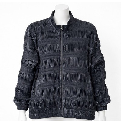 Marshall Rousso Vintage 80s Pleated Zip Front Bomber Jacket Women's Medium Poofy