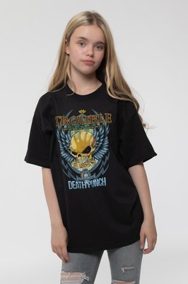 Five Finger Death Punch Kids T Shirt Trouble Nue offiziell Schwarz Ages 5-14 yrs