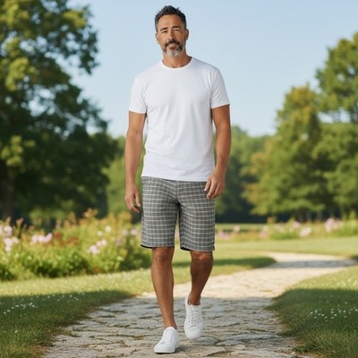 Tommy Bahama Paradise Nation Mens 34 Plaid Linen Silk Shorts Grey White