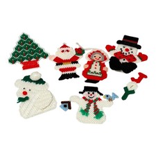 7 Needlepoint Plastic Canvas Christmas Ornament Handmade Snowman Santa Mrs Claus