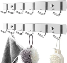 Coat Rack Wall Mount, (2-Pack) 6 Hooks for Hanging, Stainless Steel Wall Hooks