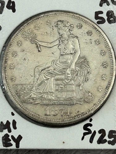 Semi-Key 1874-S TRADE DOLLAR. Looks AU++/UNC with some reverse toning.