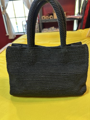 The Sak Black Crochet Top Handle Handbag Purse Medium Woven Knit Shoulder Bag - Picture 4 of 12