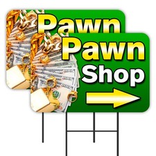 Pawn Shop 2 Pack Double-Sided Yard Signs 16" x 24" with Metal Stakes Made in Te