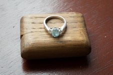 Aquamarine Emerald Diamond Trilogy Engagement Ring Platinum