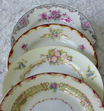 Vintage Mismatched China Dessert Plates (4) Bands 6 1/4