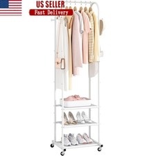 Multifunctional Clothes Hanger W/ Storage Mesh Panels Durable Free Standing New
