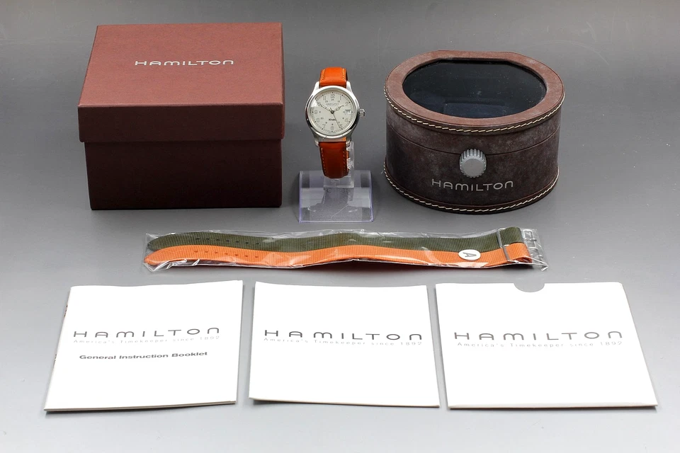 Conjunto completo [quase perfeito] relógio masculino Hamilton cáqui campo automático 9721B do Japão - Imagem 2 de 4