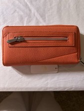 Orange Zip-Around Women's Wallet with Credit Card Slots and Folding Design