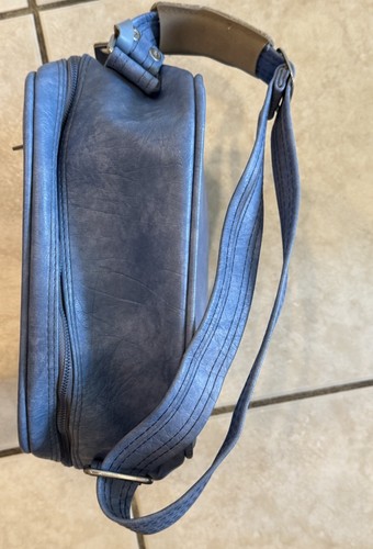 1970s Vintage Samsonite Blue Leather Tote Shoulder Carry-On Bag Suitcase - Picture 2 of 6