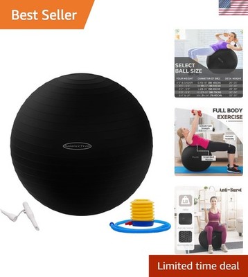 Anti-Burst 65cm Exercise Ball - Slip Resistant & Includes Quick Pump, Black