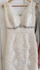 Ivory Lace Wedding Dress V-Neck Neckline with Lace Detailing and Train