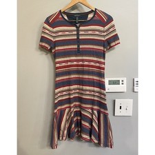 Lauren Ralph Lauren Dress Cotton Aztec Southwestern Boho Ruffle Waffle Sz M