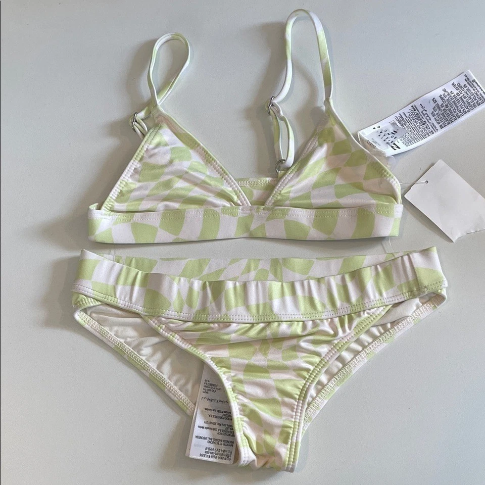 Billabong Lime and White Bikini Set Girls Size 7 - Image 2 of 4
