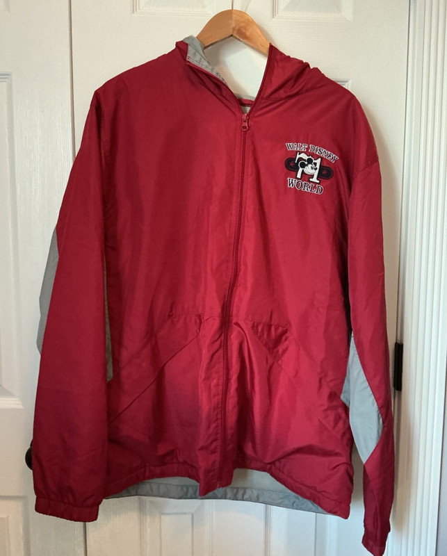 Walt Disney World Parks Jacket Size L Mickey Mouse 1971 Hooded Red.