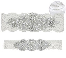 Wedding Garters Bride Non-Slip Silicone Lace Set Clear Rhinestones Pearl