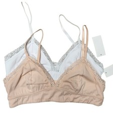 Jenni Bralette On Repeat Wide Lace Trim Cotton Size MEDIUM Set of 2 White  Nude
