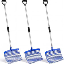 3 Sets Blue ABS Manure Fork with Long Metal Handle, D Shaped Grip