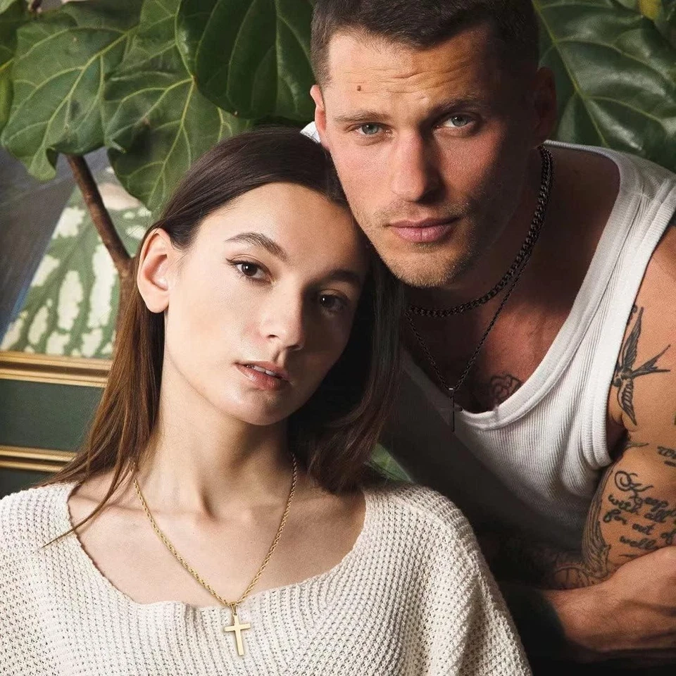 Ursteel Layered Cross Necklace for Men - 18K Gold Silver Black - Image 3 of 4