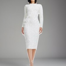 Dress The Population Floral Appliqué Sequin Long Sleeve Body-Con Cocktail Dress