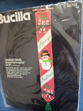Bucilla Christmas Snowman  s Spice 48798 Jeweled Panel Felt Kit Bellpull 3x21 Vtg